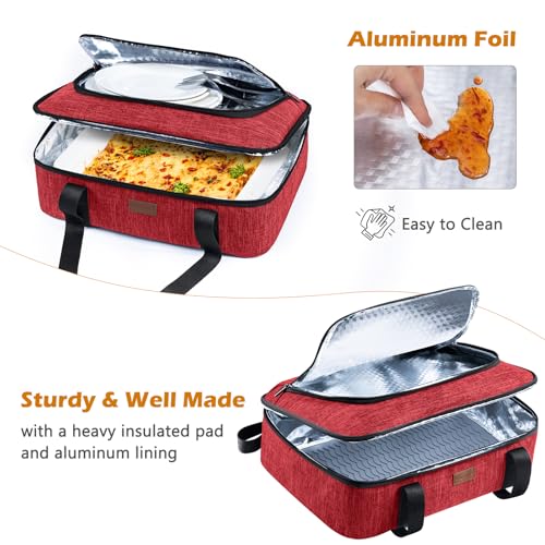 BAGSPRITE Insulated Casserole Carrier for Hot or Cold Food with Heat-resistant Mat, Fits 9" x 13" Baking Dish - color: Red, size: Style A