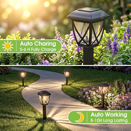 Greluna Solar Pathway Lights Outdoor 10 Pack, Auto On/Off Waterproof Solar Garden Lights, Energy Saving LED Landscape Outside Lights for Yard, Walkway, Patio & Driveway Decor