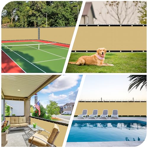 i COVER 4x25ft Privacy Screen Fence, Outdoor Fencing Panels, Garden Windscreen Mesh Shade Sail Net Barrier, Fence Privacy Screen Reinforced Bindings and Brass Grommets Cable Zip Ties, Sand - color: Sand, size: 4x25ft