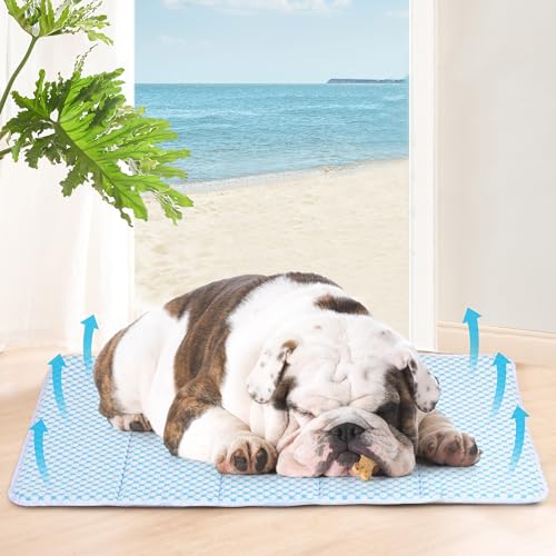 Cooling Dog Mat Q-Max>0.5 - Rapid Cooling Tech, Thin Breathable Crate Pad, Portable Washable Summer Mat, Chill Soothing Fabric - 30"x20" Medium Dog, Blue - color: Blue, size: 30"L x 20"W x 0.8"H