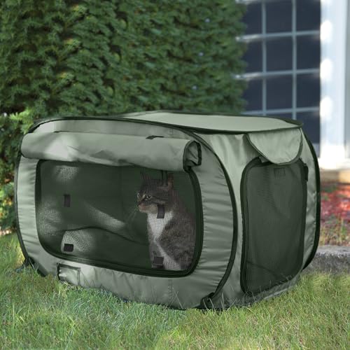 SportPet Designs Soft-Sided Pop-Open Pet Kennel, Medium Portable Travel Crate for Cats & Dogs up to 50 lbs, Foldable Car Kennel with Seatbelt Straps & Washable Waterproof Pad, Green - color: Green