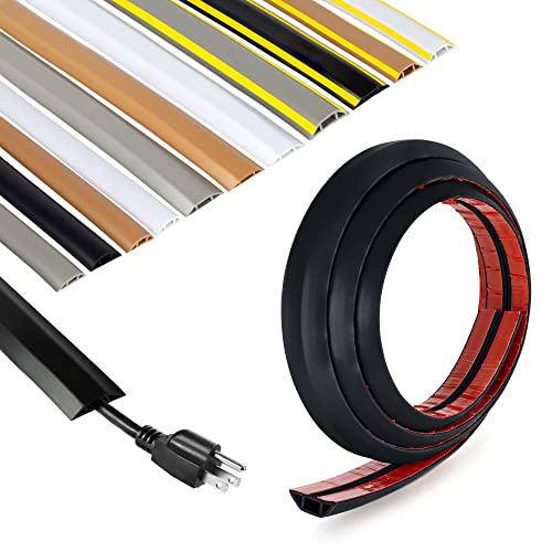 Rubber Bond Cord Cover Floor Cable Protector - Strong Self Adhesive Floor Cord Covers for Wires - Low Profile Extension Cord Covers for Floor & Wall - color: Black - One Thick Cord, size: 4 Feet