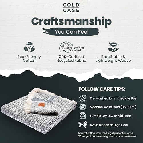GOLD CASE Throw Blanket for Couch - 100% Recycled Turkish Cotton Blankets & Throws - Vintage Soft Throw Blankets for Living Room - Boho Decorative Woven Couch Blanket - 50x60 - Navy Blue - color: Vintage Navy Blue, size: 50x60"