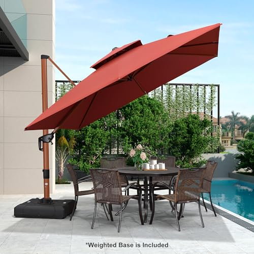 PURPLE LEAF 10ft Patio Umbrella with Base Outdoor Square Umbrellas Large Cantilever Umbrella Windproof Offset Umbrellas Heavy Duty Sun Umbrella for Garden Deck Pool Patio, Brick Red - color: Brick Red, size: 10'X10', style: Base Included