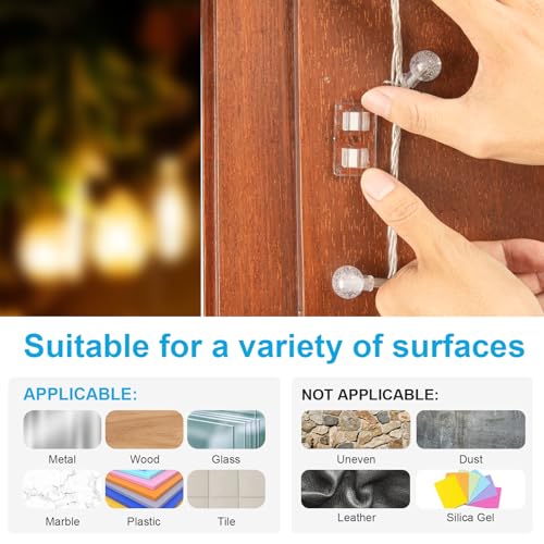 30 PCS Hooks for Outdoor String Lights, Heavy Duty Christmas Light Clips, Clear Adhesive Hooks for Hanging Rope Lights Outdoor, UV-Resistant String Light Hooks for Outside Porch Patio Decor