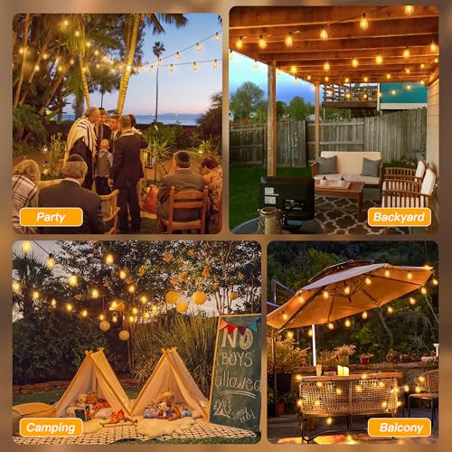 Ollny S11 50FT Outdoor String Lights with Remote, 3 Modes Dimmable Timers Waterproof Connectable Outside Lights, 24+2 LED Spare Bulbs Dusk to Dawn Hanging Light for Yard Balcony Camping Gazebo Garden - size: 50FT, style: S11-50FT(Remote)