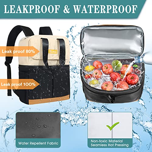 Scothen Backpack Cooler with Double Decker & 12 Ice Packs- Keeps 36 Cans Cold for Up to 24 Hours- Waterproof & Leak Proof Insulated Cooler Backpack- Stylish Cooler Bookbag for Women Travel Work Beach - color: Black