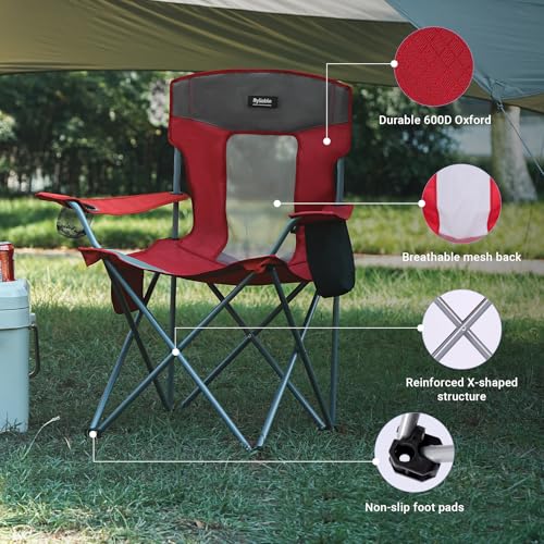 Camping Chairs Portable Folding Lightweight Outdoor Lawn Chair for Adults with Cooler Bag, Cup Holder and Side Pocket for Camping, Beach, Sports, Hiking, Fishing - color: Red, size: Large