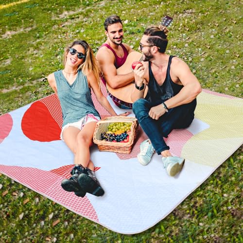 Whale Flotilla Extra Large Waterproof Picnic Blankets 60"x80", Foldable Lightweight Outdoor Blanket for Camping, Hiking, Traveling, Soft Portable Easy to Clean Picnic Mat for Beach Grass Park, Red - color: Red