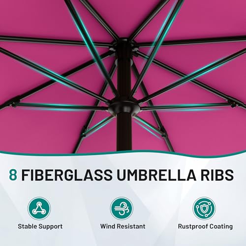 AreShark 10 FT Outdoor Patio Umbrella, Patio Table Umbrella with Push Button Tilt and Crank, Outdoor Patio Umbrellas with 8 Fiberglass Ribs, Patio Umbrellas for Market, Garden, Pool (Rose Pink) - color: Rose Pink