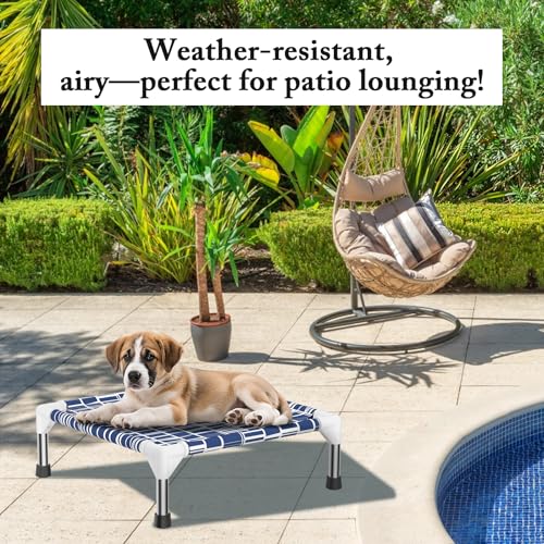 Elevated Dog Bed - Soft Comfortable Fabric, Easy to Clean, Stainless Steel Frame, Raised Design for Air Circulation, Durable Pet Cot for Small Dogs, Breathable & Stable Puppy Bed - size: S