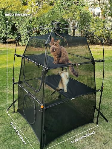 Portable Pop Up Pet Cat Tents Enclosures for Outside Patio - color: Black-Cat Tower House