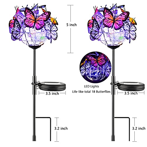 Weepong Outdoor Solar Lights 2 Pack, Solar Garden Lights with 18 Butterflies Decoration Outdoor Lamps, Waterproof Butterfly Flower Lights for Patio Yard Lawn Garden Decor, Gifts for Mom Women