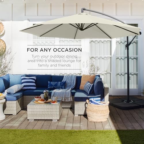 Best Choice Products 10ft Offset Hanging Market Patio Umbrella w/Easy Tilt Adjustment, Polyester Shade, 8 Ribs for Backyard, Poolside, Lawn and Garden - Ivory - color: Ivory, size: Offset