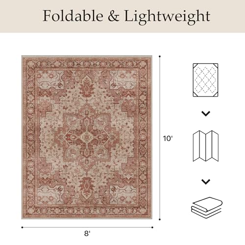 GENIMO Outdoor & Indoor Area Rug 8'x10', Waterproof, Non-Shedding, Easy Cleaning, Boho Mat for Patio, Living Room, Balcony, Dining Room, RV, Deck, Bedroom, Camping, Outside Carpet,Brown Red - color: Brown Red, size: 8' x 10' (Rectangular)