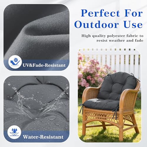 Wolfbird Outdoor Chair Cushions Set of 2 Waterproof Patio Furniture Cushions with Ties 19x19+5” Thicken Outdoor Seat Cushions Indoor/Outdoor Dining Chairs Pads FadeShield Rocking Chair Cushion, Grey - color: Grey