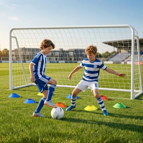 NAIZEA Soccer Goals - 24x8/21x7/18x7/12x6/16x7/10x6/8x6/6x4FT Soccer Goals for Backyard - Metal Soccer Goal for Youth Adult - Multiple Sizes Colors- Perfect for Games Indoor Outdoor - size: 12ft x 6ft, style: Trainer-White/Steel