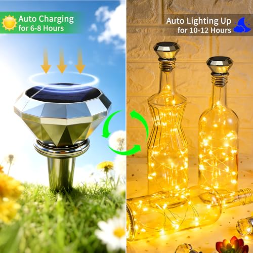 ANGMLN Solar Diamond Shaped Wine Bottle Cork Lights 10 Pack Solar String Fairy Lights Outdoor Waterproof for Wedding Holiday Garden Patio Pathway Bar Concert Indoor Outdoor Decorative (Warm White) - color: Warm White