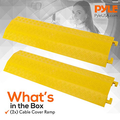 Pyle Durable Cable Ramp Protective Cover - 2,000 lbs Max Heavy Duty Drop Over Hose & Cable Track Protector, Safe in High Walking Traffic Areas, Cable Concealer for Outdoor & Indoor Use, 2 Pack