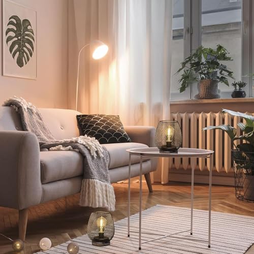2 Pack Battery Operated Lamp Outdoor Table Lantern,Metal Cage Cordless Lamps with LED Bulb for Weddings Parties Patio Events Indoor Outdoor Patio Bedroom Living Room(Bronze)
