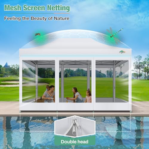 COBIZI 10x15 Canopy Tent, Heavy Duty Pop up Canopy with Sidewalls, Waterproof Easy Setup Tent with Mosquito Netting, Outdoor Instant Screen Tents for Parties, Wedding, Backyard with Carry Bag, White - color: White, size: 10x15FT
