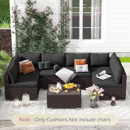 HOMREST Outdoor Replacement Cushions for Patio Furniture,Water-Repellent Sofa Cushion for 6-Seat Rattan Wicker Sectional Patio Conversation Sets,14-Piece Cushions Set for Outdoor Couch（Black） - color: Black, size: 6 Seat