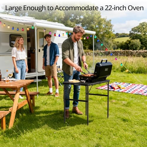 Anbte Portable Grill Table Max 29.5", 2 Adjustable Heights Folding Camping Table with Heat-Resistant Mesh Tabletop &Portable Handle, Waterproof, for Cooking BBQ Outdoor Patio, 31" X 22", Black - size: 35"l X 21.65"w X 29.4h"