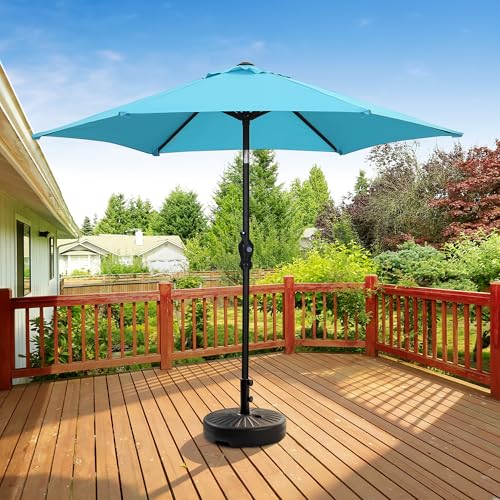 HYD-Parts 9FT Patio Umbrella Outdoor Table Umbrella,Market Umbrella with Push Button Tilt and Crank for Garden, Lawn, Deck, Backyard & Pool, with a Base (Blue) - color: Blue, size: Umbrella+Base
