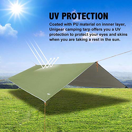 Unigear Hammock Rain Fly, 16.5/14.4/13.1/9.8ft Camping Tarp, UV Protection & Waterproof & Lightweight for Camping, Backpacking and Outdoor Adventure (Green, 9.8 * 13.1ft) - color: Green, size: 9.8*13.1ft