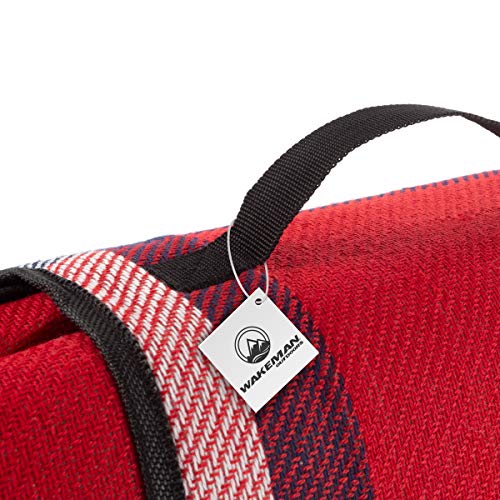 Outdoor Picnic Blanket with Foam Padding - Waterproof and Foldable Beach Mat for Travel, Camping, Festivals, and Sports by Wakeman (Red Plaid)