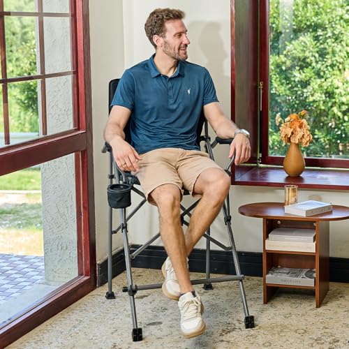 EVER ADVANCED Tall Camping Directors Chair with Cup Holder 31", Bar Height Folding Chair for Camping, Sports with Carry Bag, Mesh Pockets and Footrest, Heavy Duty 300 lbs, Black - color: Black, style: Fabric