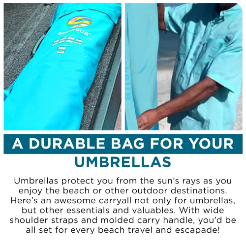 BEACHBUB Beach Umbrella Bag - Waterproof & Foldable Beach Bag for Umbrellas with Wide Padded Shoulder Strap & Molded Carry Handle - color: Caribbean Blue
