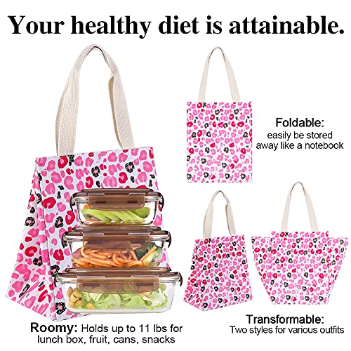 iknoe Insulated Lunch Bag for Women, 9L Sturdy Wide-Open Foldable & Portable Lunch Tote with Interior Pockets, Water-resistant Thermal Lunch Cooler for Adults (Pink Leopard Print) - color: leopard, size: Velcro Closure