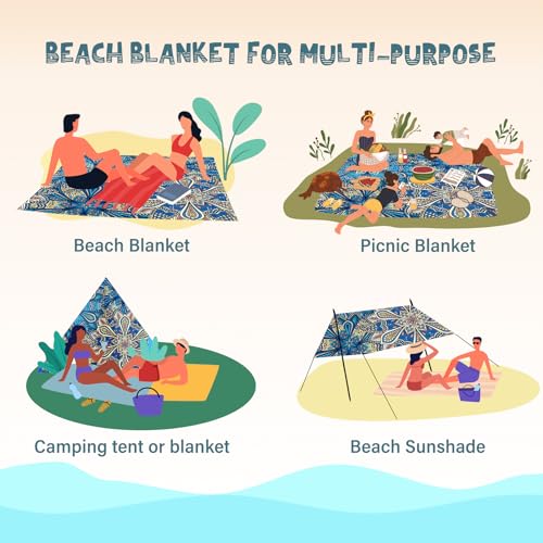 Beach Blanket Waterproof Sandproof 1-7 Adult Oversized 78 '' × 81 '' Lightweight Durable Compact Sand Free Extra Large Beach Mat for Travel Camping Hiking Picnic - color: Mandala7, size: 78“x81”