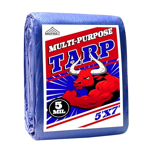 Tarp 5x7 ft 100% Waterproof Uv Resistant High Durability Multipurpose 5mil Blue Tarp for Covering Courtyards, Cars, Camping, Gardens, Pet Nests -by MVPNET - color: 5mil, size: 5x7