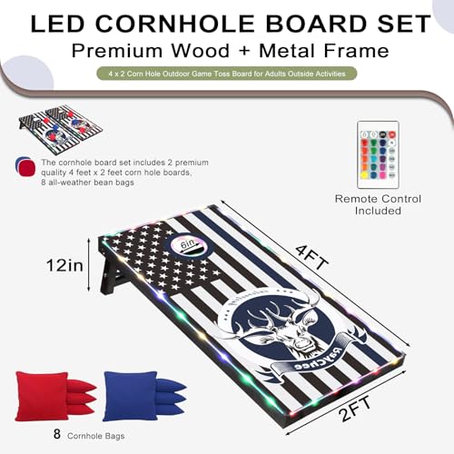 LED Cornhole Set, 3 x 2ft / 4 x2 ft Cornhole Board Game Set, Corn Hole Outdoor Game, Multi-Design with Light-Up Border, 8 Bean Bags, Carrying Case for Backyard, Beach, Lawn - color: Deer, size: 4'x2'