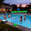Pool Volleyball Net Set with High Brightness LED Solar Powered Lights, 15ft-32ft Adjustable Portable Volleyball Net with 40L Weighted Base for Inground Pools, 2 Ball & Pump for Family Fun, Party Games