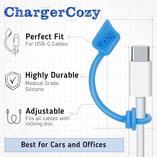 [6-Pack] Cozy USB Caps for USB-C Cable & Apple Charging Cables with Dust Protection, Tether, Protects During Travel, Portable, Designed by Cozy (USB-C - Multi Color) - color: USB-C - Multi Color