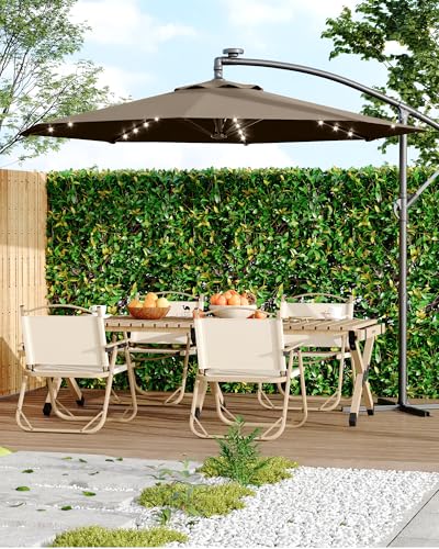 Jojoka 10FT Cantilever Patio Umbrella with Solar LED Lights - Offset Outdoor Umbrella - Easy Lift & Tilt - UV Protection - Fade Resistant - Ideal for Deck, Pool, Garden - color: Tan