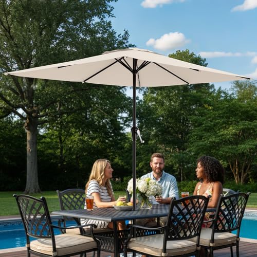 AreShark 8' X 10' Rectangular Patio Umbrella with Solar Lights, Lighted Solar Umbrella with Crank, Outdoor Table Umbrella for Garden, Deck, Backyard, Pool and Beach, Cream-White - color: Cream-White, size: 8 X 10 Ft