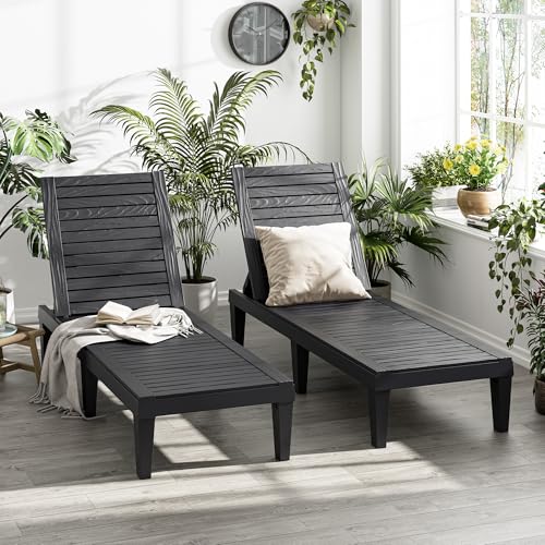 Outdoor Chaise Lounge Chair Set of 2,Waterproof & Lightweight Lounge Chair Outdoor with 5-Position Adjustable Back, Patio Lounge Chair for Garden, Pool Lounge Chairs for Poolside or Beach Use - color: Black Striped, size: Set of 2