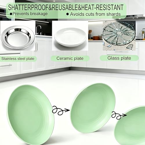 Wheat Straw 7.9 Inch Plates Unbreakable Set of 4, BPA Free Dinner Plates Dishwasher Safe, Lightweight Reusable Plates for Camping Kitchen - color: Light Green