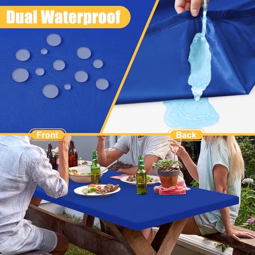 Rectangle Table Cloth, Waterproof Elastic Fitted Tablecloth for 5 Foot Folding Tables, Washable Polyester Tablecloths for Picnic, Camping, Outdoor (Blue, 30"x60") - color: Blue, size: 60" x 30" (Rectangular)
