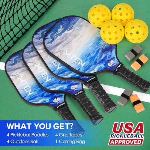 Pickleball Paddles Set of 2 or 4, or Single Paddle – USAPA Approved Fiberglass Surface Pickleball Rackets Set for Men & Women - color: Lake White*4