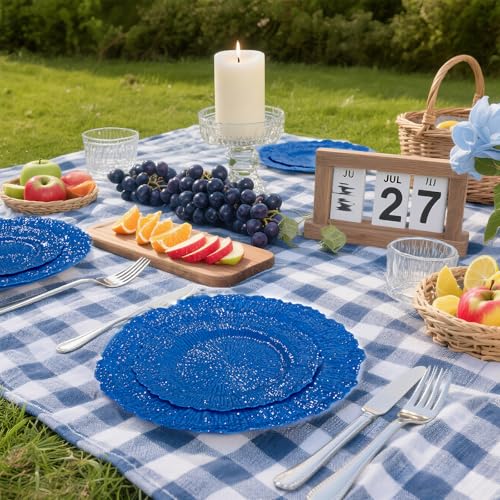 DaYammi 60Pcs Blue Plastic Plates - Sapphire Blue Plates Disposable & Reusable - Heavy Duty Plastic Plates for Party Including 30 Dinner Plate,30 Dessert Plate for Weddings,Dinner - color: Sapphire Blue