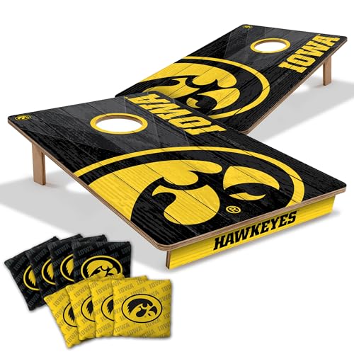 YouTheFan NCAA 2’ x 3’ Wood Cornhole Game with Logo Bags - color: Iowa Hawkeyes, size: 2' X 3'