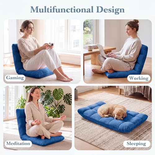 Giantex Folding Floor Chair with Back Support, 14 Adjustable Position, Padded Sleeper Bed, Couch Recliner, Gaming Video Chairs for Adults, Meditation, Living Room (Blue) - color: Blue, size: 26"x21"x21"
