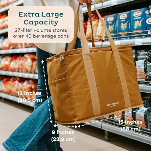 Nook Theory Reusable Insulated Grocery Bag - Leak Proof, X Large Cooler Bag - Insulated Shopping Bags for Groceries - Travel Cooler Bag for Frozen and Hot Food with Zippered Top (Forest) - color: Forest Green