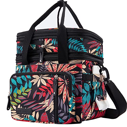 MOV COMPRA Leaf Printed Leakproof Expandable Large Double Deck Lunch Box Cooler Bag for Women Men, Beach Cooler Bag with Removable Shoulder Strap - color: NEW FLOWER