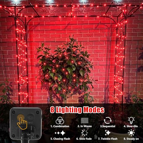YEGUO 4 Pack Red Solar Fairy Lights, Each 33ft 100 LED Valentines Lights Outdoor Waterproof, 8 Modes Sliver Wire Solar Christmas String Lights - color: Red